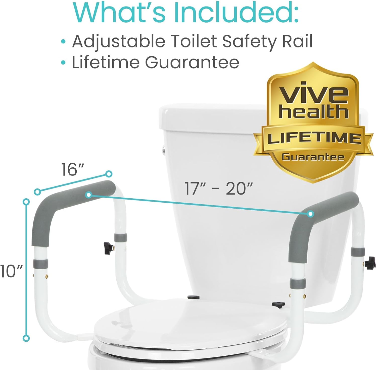 Vive Toilet Safety Rail - Adjustable Grab Bar - Compact Support Frame with Handrail for Bathroom Toilet Seat - Easy Installation for Handicap Senior Bariatrics, Elderly Balance - Padded Hand Armrest