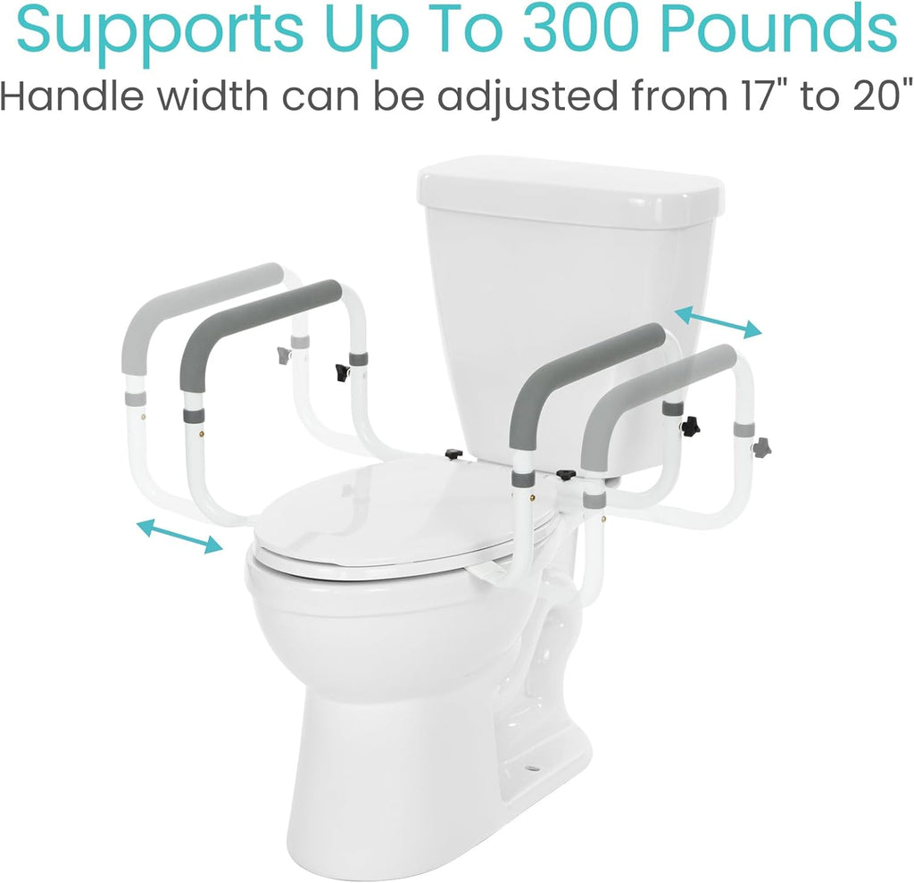 Vive Toilet Safety Rail - Adjustable Grab Bar - Compact Support Frame with Handrail for Bathroom Toilet Seat - Easy Installation for Handicap Senior Bariatrics, Elderly Balance - Padded Hand Armrest