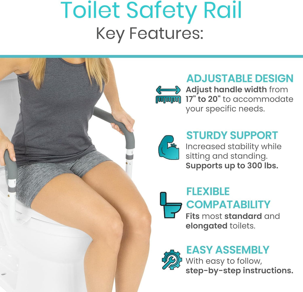 Vive Toilet Safety Rail - Adjustable Grab Bar - Compact Support Frame with Handrail for Bathroom Toilet Seat - Easy Installation for Handicap Senior Bariatrics, Elderly Balance - Padded Hand Armrest