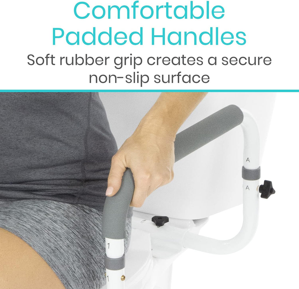 Vive Toilet Safety Rail - Adjustable Grab Bar - Compact Support Frame with Handrail for Bathroom Toilet Seat - Easy Installation for Handicap Senior Bariatrics, Elderly Balance - Padded Hand Armrest