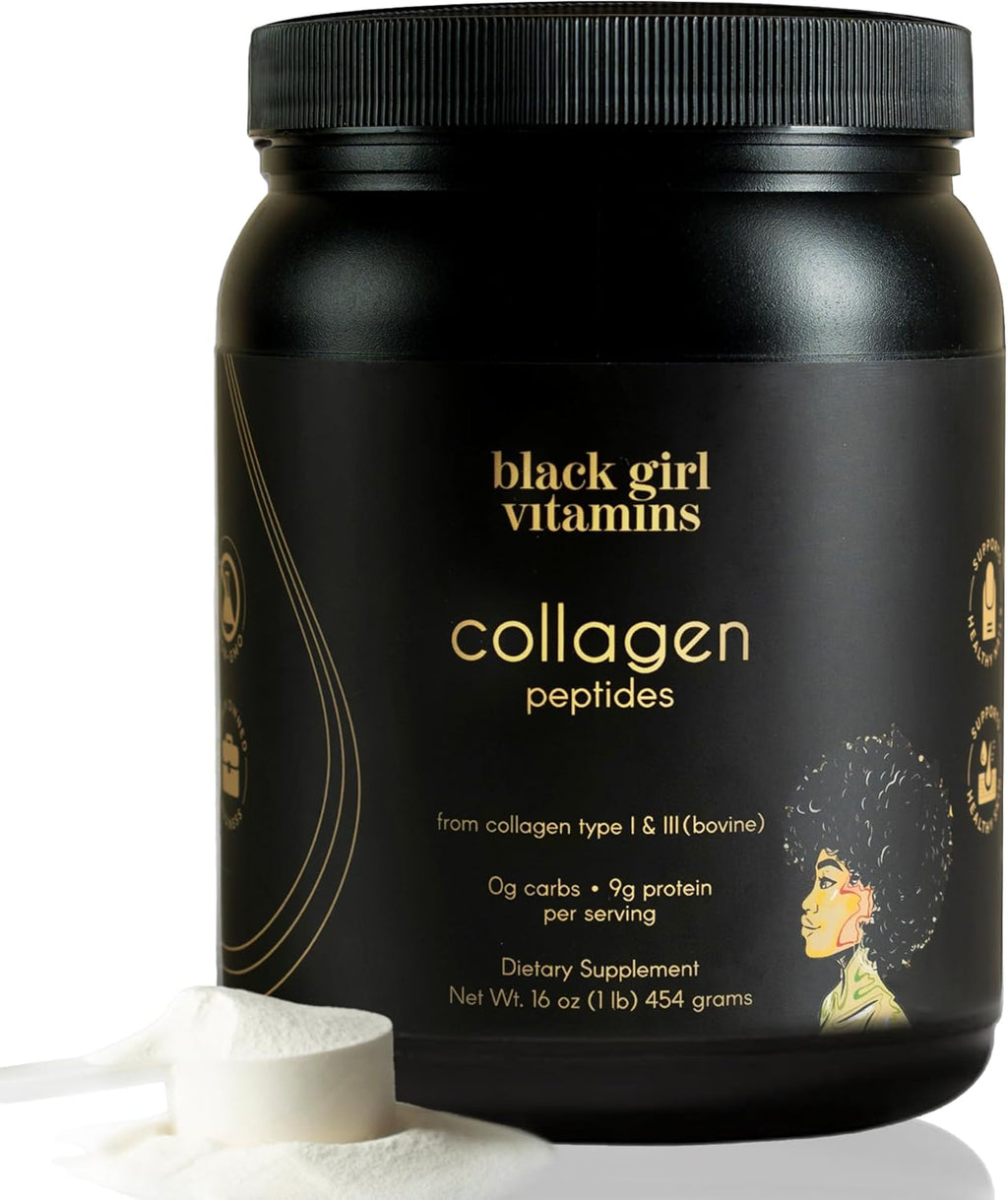 Black Girl Vitamins | Collagen Peptides Powder - Collagen for Skin, Hair & Nails - Unflavoured Hydrolyzed Collagen Powder, Dairy-Free, Gluten-Free Collagen for Women and Men - 16oz