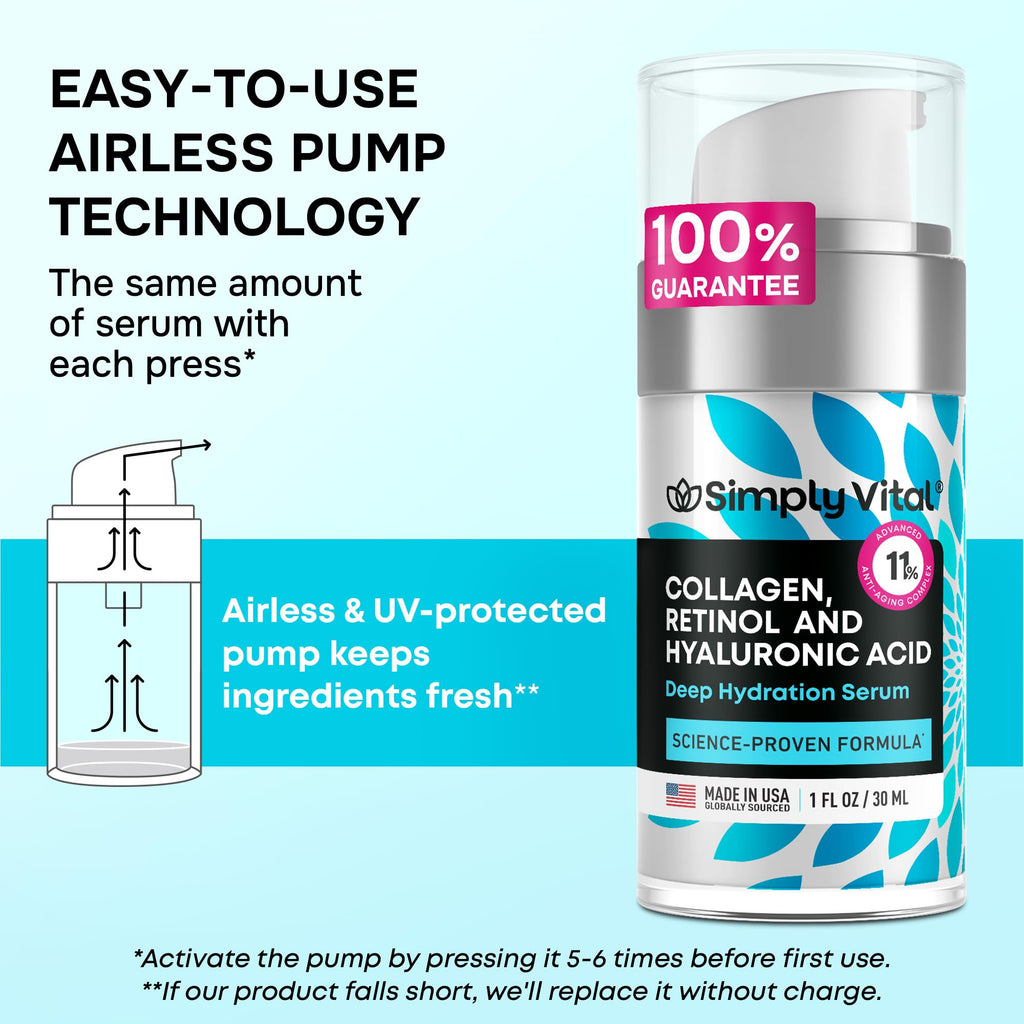 SimplyVital Collagen, Retinol & Hyaluronic Acid Cream - Anti-Aging Face Moisturizer for Face, Firming Skin Care Neck & Décolleté - Made in USA, Daily Moisturizer Face Cream Day & Night - 1.7 fl.oz.
