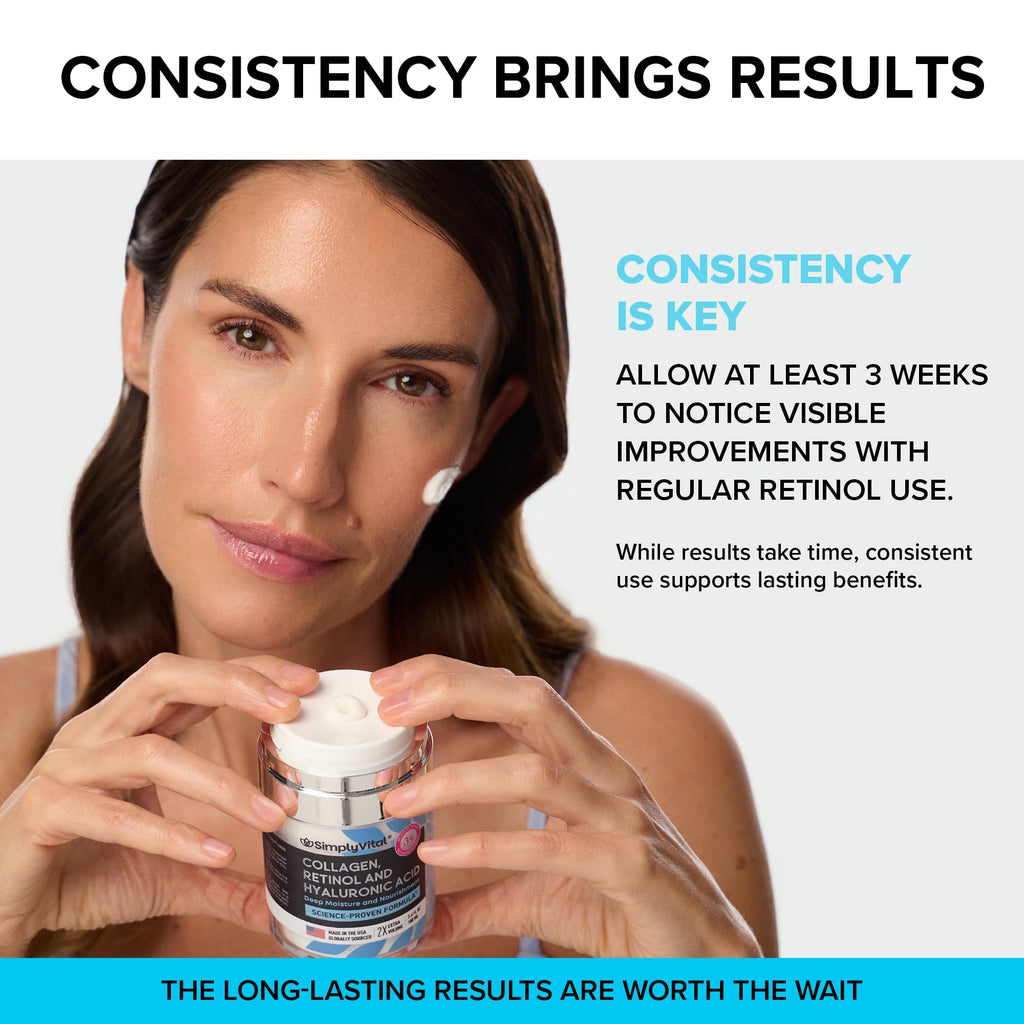 SimplyVital Collagen, Retinol & Hyaluronic Acid Cream - Anti-Aging Face Moisturizer for Face, Firming Skin Care Neck & Décolleté - Made in USA, Daily Moisturizer Face Cream Day & Night - 1.7 fl.oz.