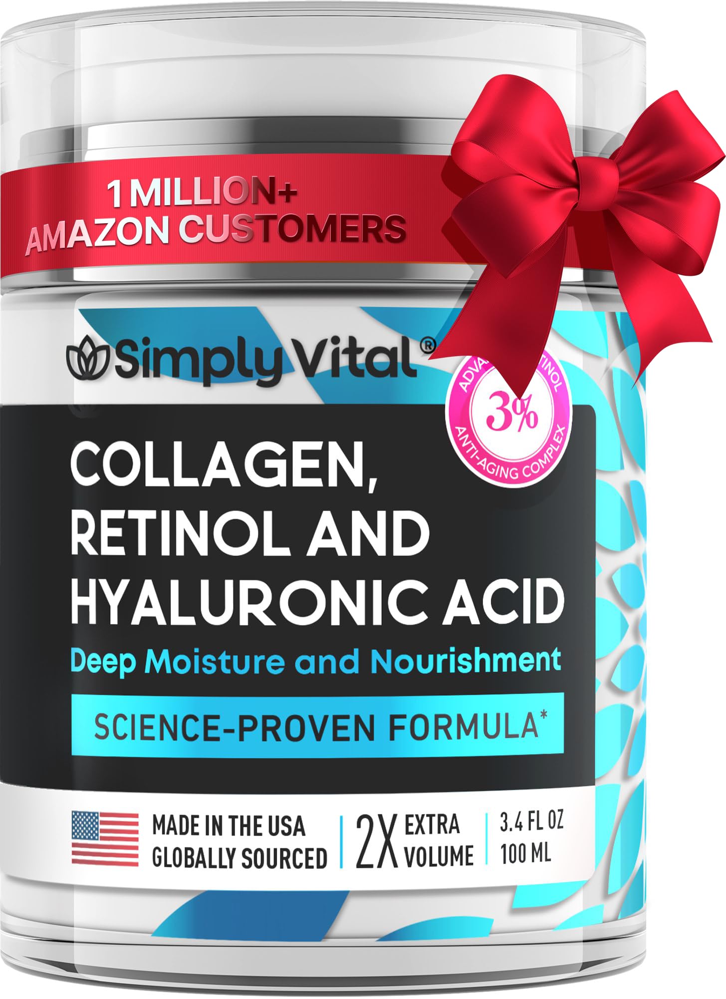 SimplyVital Collagen, Retinol & Hyaluronic Acid Cream - Anti-Aging Face Moisturizer for Face, Firming Skin Care Neck & Décolleté - Made in USA, Daily Moisturizer Face Cream Day & Night - 1.7 fl.oz.