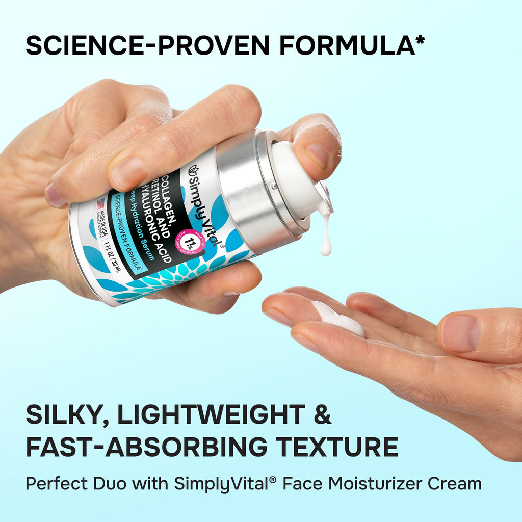 SimplyVital Collagen, Retinol & Hyaluronic Acid Cream - Anti-Aging Face Moisturizer for Face, Firming Skin Care Neck & Décolleté - Made in USA, Daily Moisturizer Face Cream Day & Night - 1.7 fl.oz.