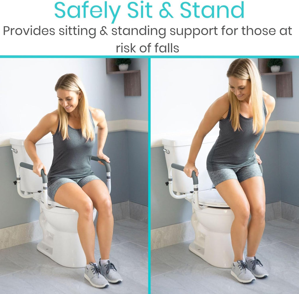 Vive Toilet Safety Rail - Adjustable Grab Bar - Compact Support Frame with Handrail for Bathroom Toilet Seat - Easy Installation for Handicap Senior Bariatrics, Elderly Balance - Padded Hand Armrest