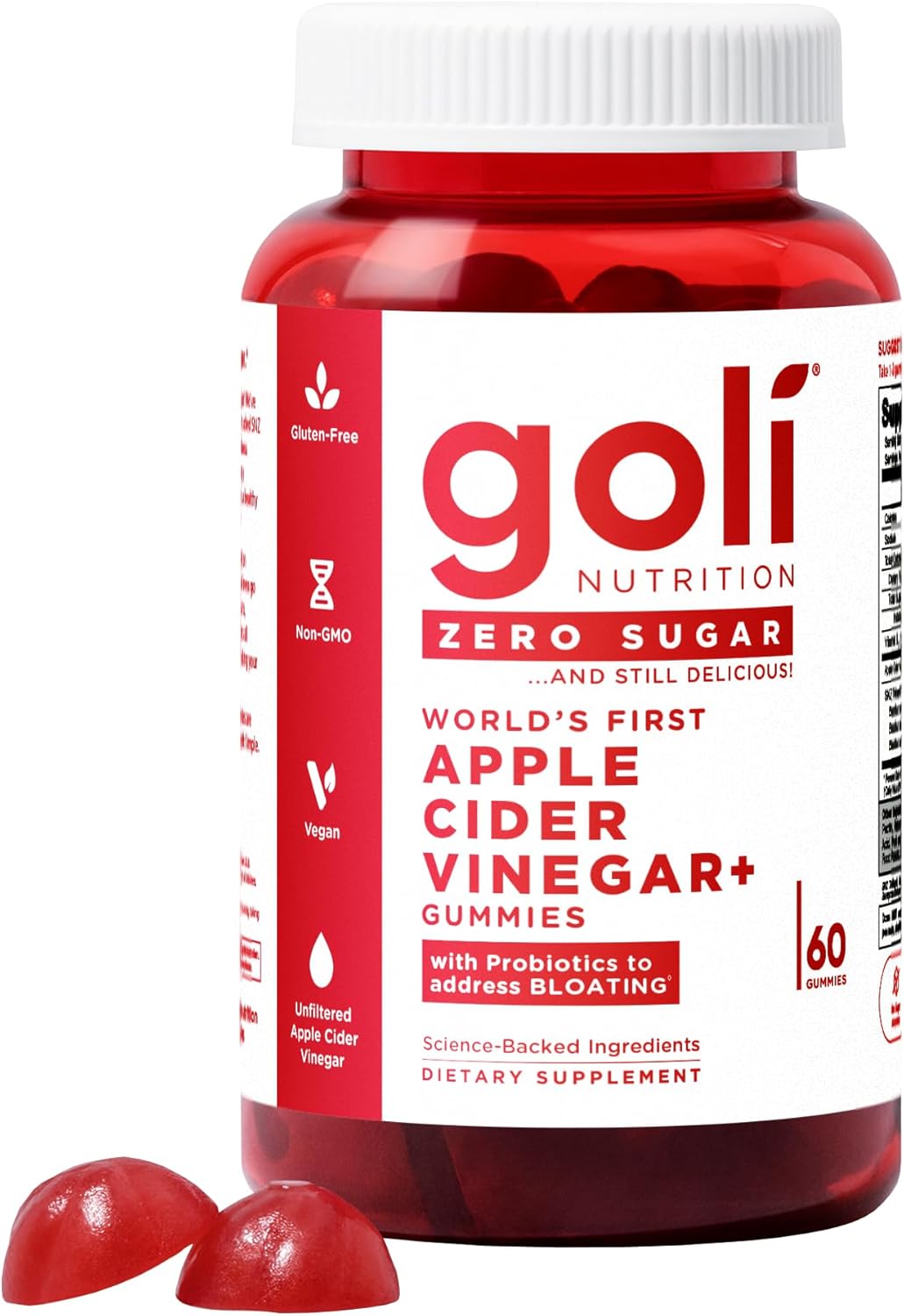 Goli Zero Sugar Apple Cider Vinegar Gummies - ACV with Vitamin B12 and Probiotics - No Sugar Alcohols - Vegan, Keto-Friendly, Gluten-Free