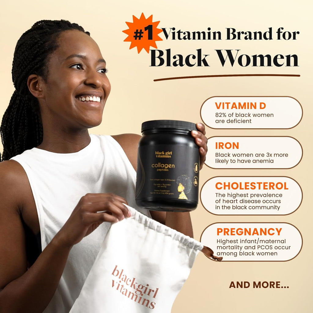 Black Girl Vitamins | Collagen Peptides Powder - Collagen for Skin, Hair & Nails - Unflavoured Hydrolyzed Collagen Powder, Dairy-Free, Gluten-Free Collagen for Women and Men - 16oz