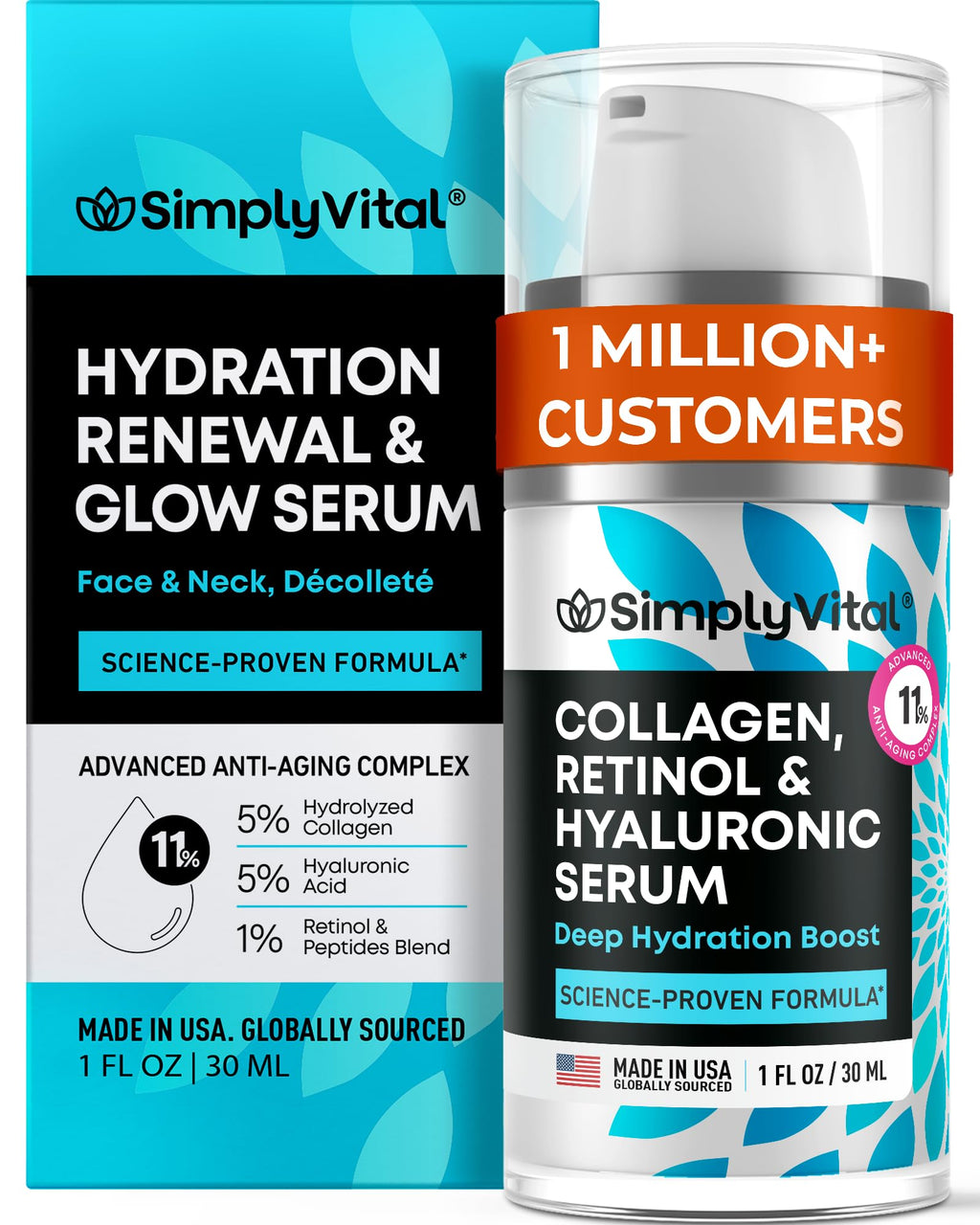 SimplyVital Collagen, Retinol & Hyaluronic Acid Cream - Anti-Aging Face Moisturizer for Face, Firming Skin Care Neck & Décolleté - Made in USA, Daily Moisturizer Face Cream Day & Night - 1.7 fl.oz.