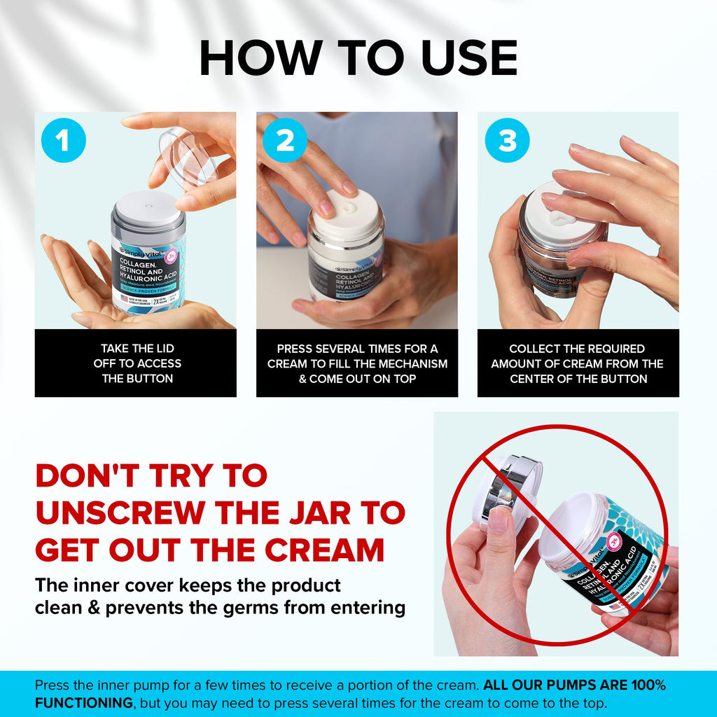 SimplyVital Collagen, Retinol & Hyaluronic Acid Cream - Anti-Aging Face Moisturizer for Face, Firming Skin Care Neck & Décolleté - Made in USA, Daily Moisturizer Face Cream Day & Night - 1.7 fl.oz.