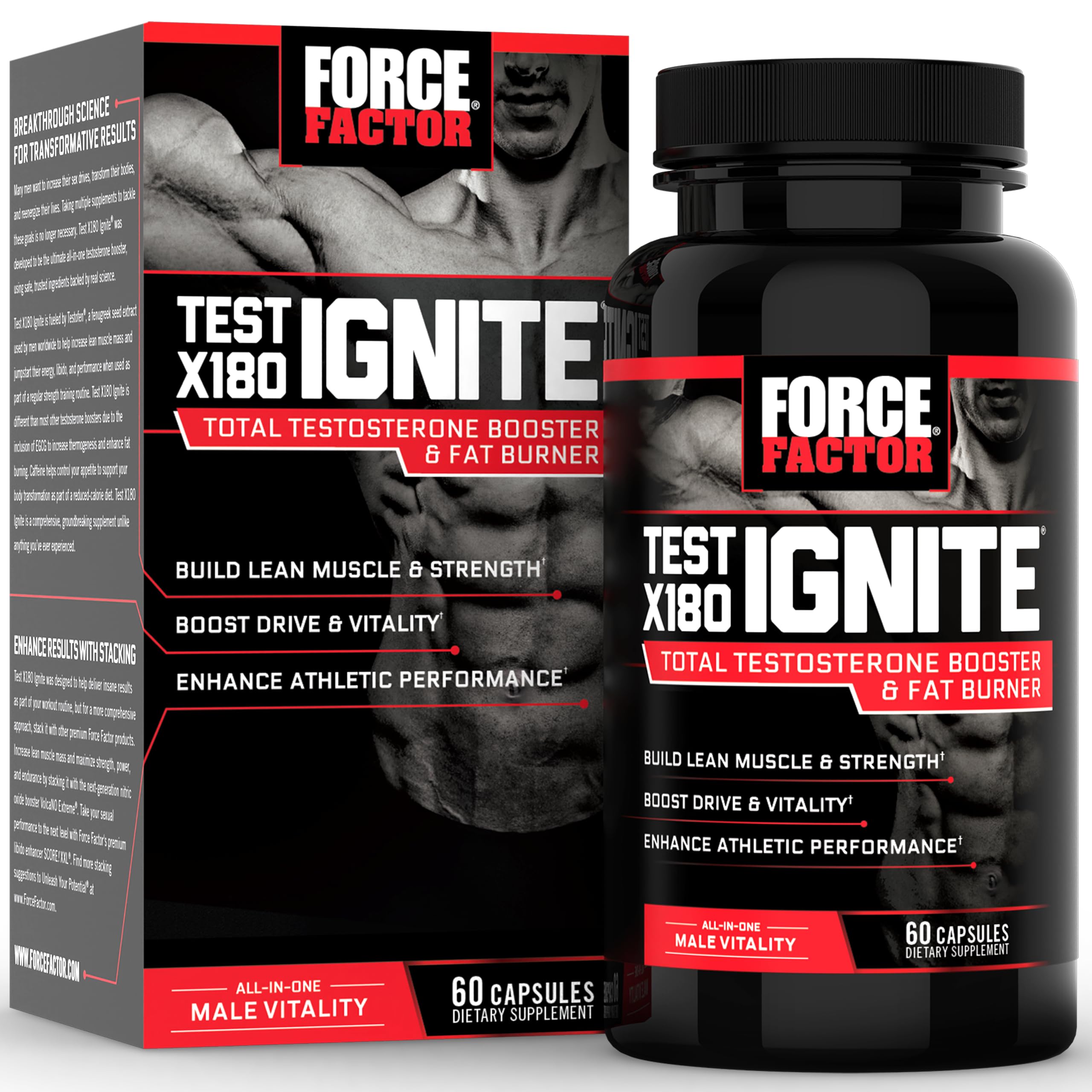 Force Factor Test X180 Gummies Testosterone Booster for Men with Tongkat Ali, Horny Goat Weed, Tribulus Terrestris, Fenugreek, & Black Maca, Supplement Men, Berry Punch, 60 Gummies, 1-Pack