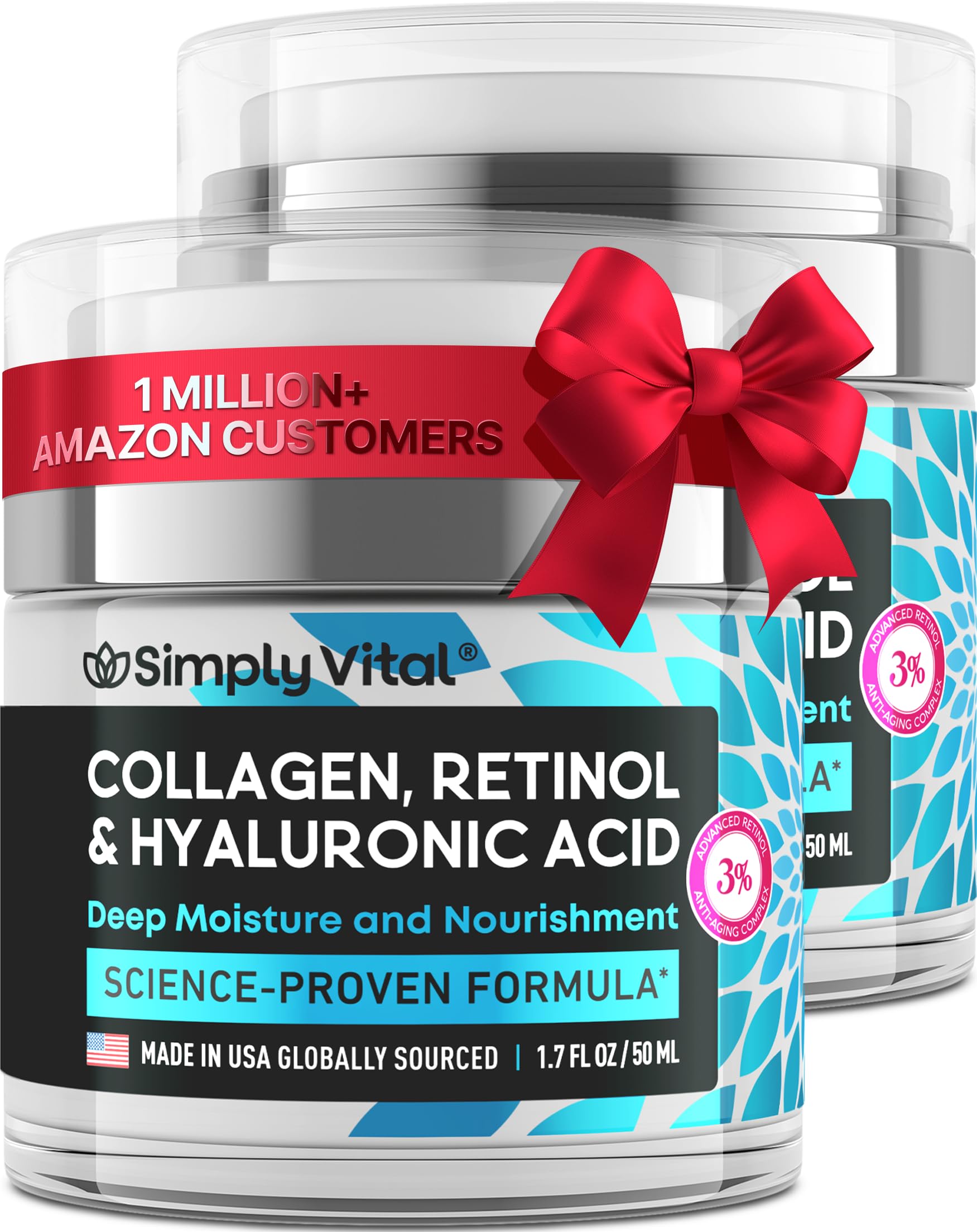 SimplyVital Collagen, Retinol & Hyaluronic Acid Cream - Anti-Aging Face Moisturizer for Face, Firming Skin Care Neck & Décolleté - Made in USA, Daily Moisturizer Face Cream Day & Night - 1.7 fl.oz.