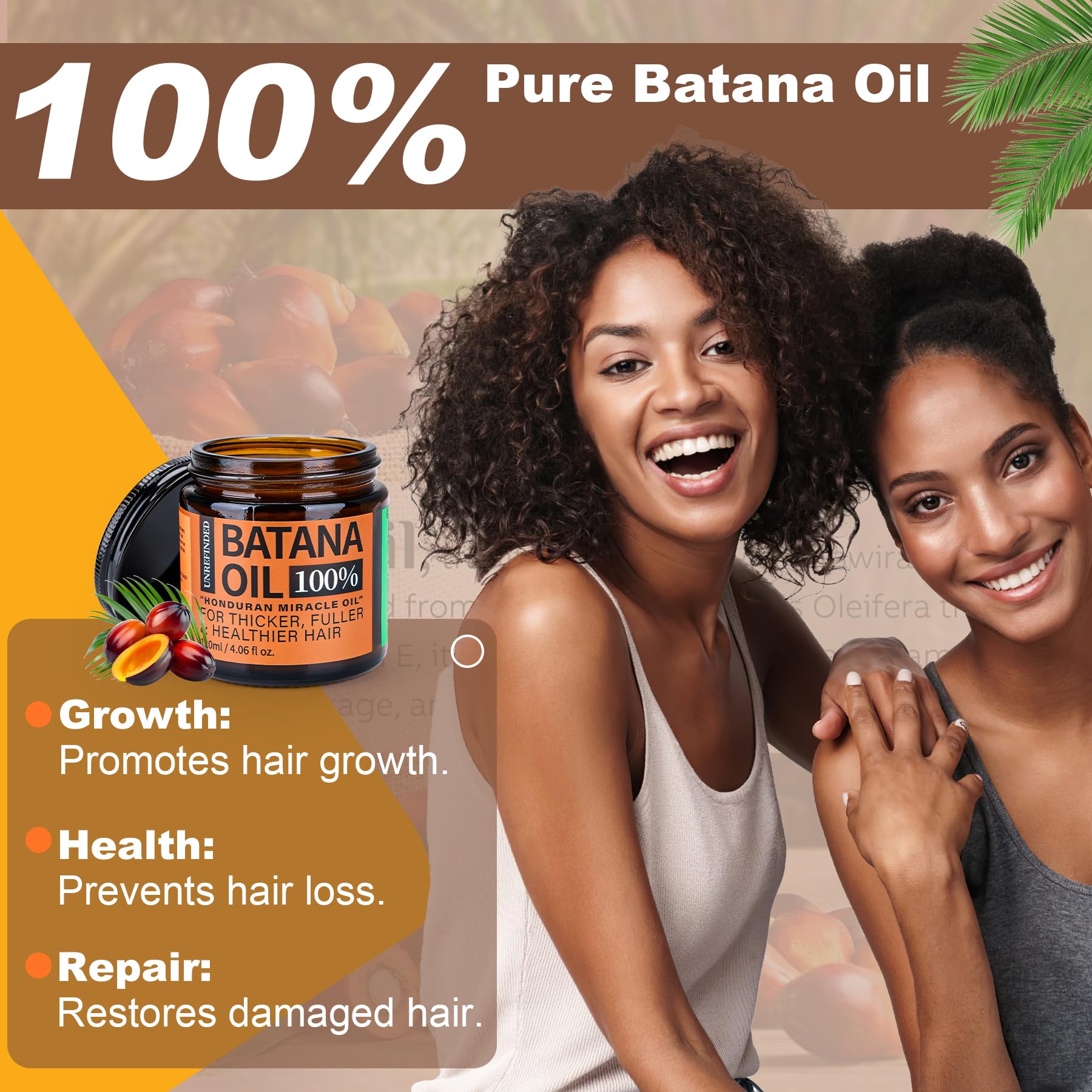 Batana Oil for Hair Growth Dr Sebi, 100% Raw Organic Batana Hair Mask from Honduras, Wild Growth Hair Oil, Scalp Oil Promotes Hair Thickness, Prevents Loss for Men & Women, 2 fl oz