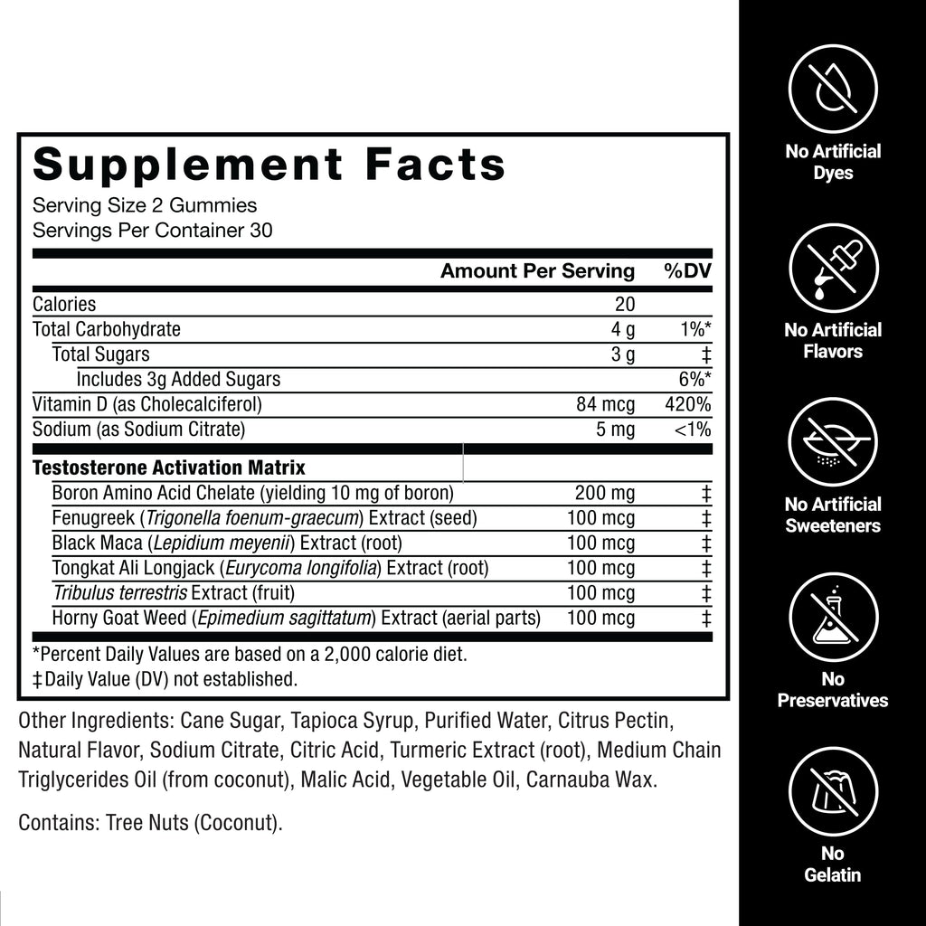 Force Factor Test X180 Gummies Testosterone Booster for Men with Tongkat Ali, Horny Goat Weed, Tribulus Terrestris, Fenugreek, & Black Maca, Supplement Men, Berry Punch, 60 Gummies, 1-Pack
