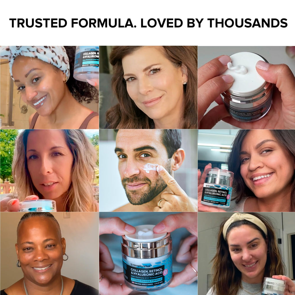 SimplyVital Collagen, Retinol & Hyaluronic Acid Cream - Anti-Aging Face Moisturizer for Face, Firming Skin Care Neck & Décolleté - Made in USA, Daily Moisturizer Face Cream Day & Night - 1.7 fl.oz.